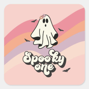 groovy Ghost retro Halloween Spooky One Birthday Square Sticker