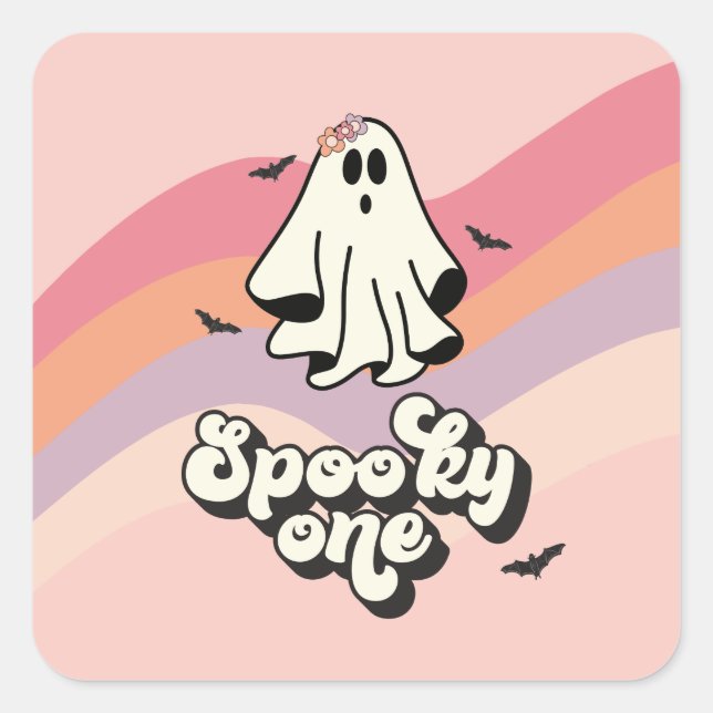 groovy Ghost retro Halloween Spooky One Birthday Square Sticker (Front)