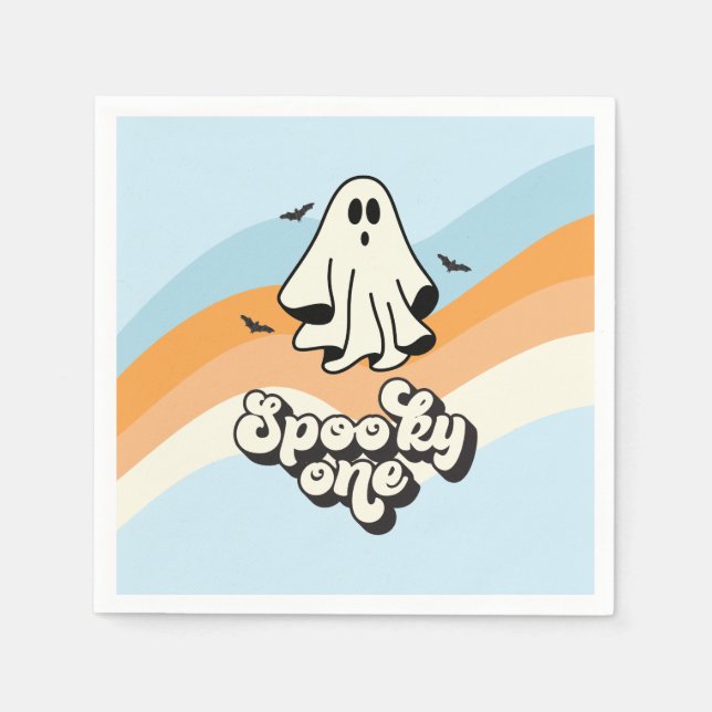 groovy Ghost retro Halloween Spooky One Blue Napkin (Front)