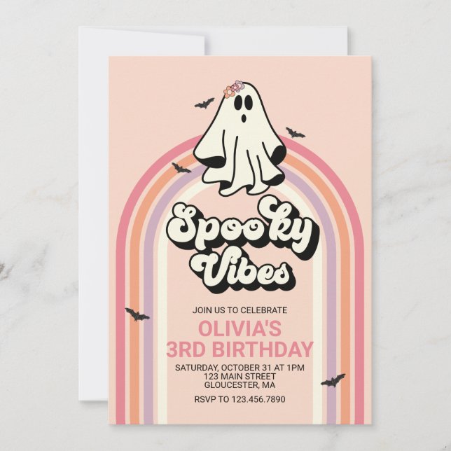 groovy Ghost retro Halloween Spooky Vibes Birthday Invitation (Front)