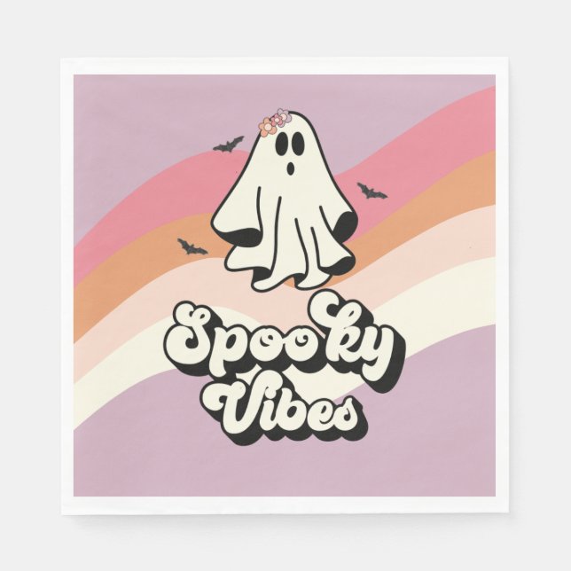 groovy Ghost retro Halloween Spooky Vibes Birthday Napkin (Front)