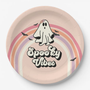 groovy Ghost retro Halloween Spooky Vibes Birthday Paper Plate