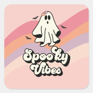 groovy Ghost retro Halloween Spooky Vibes Birthday Square Sticker