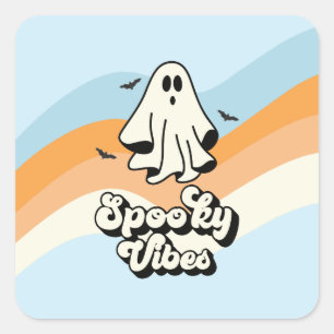groovy Ghost retro Halloween Spooky Vibes Blue Square Sticker