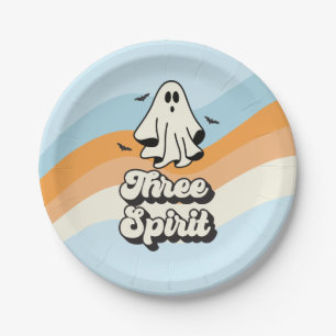 groovy Ghost retro Halloween Three Spirit Paper Plate