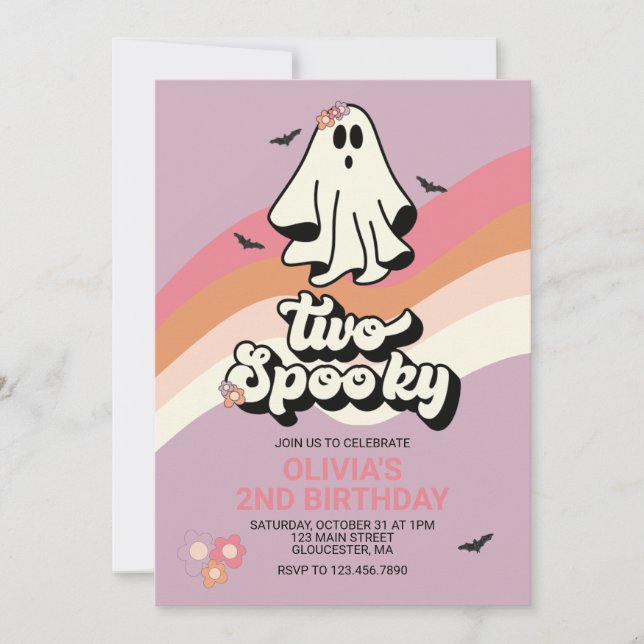 groovy Ghost retro Halloween Two Spooky Birthday Invitation (Front)