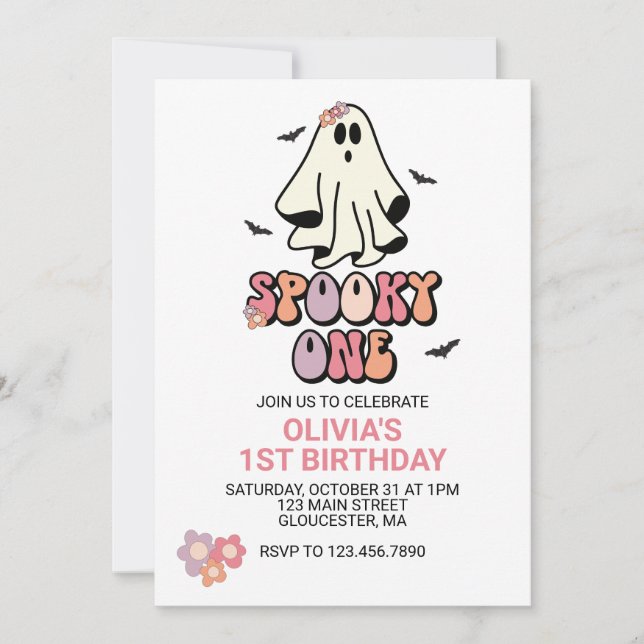 Groovy Ghost Spooky One Halloween Birthday Invitation (Front)