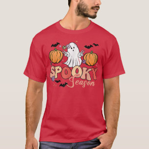 Groovy Ghost Spooky Season Floral Pumpkin Hallowee T-Shirt