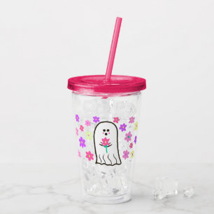 Groovy Ghost with Flowers Acrylic Tumbler