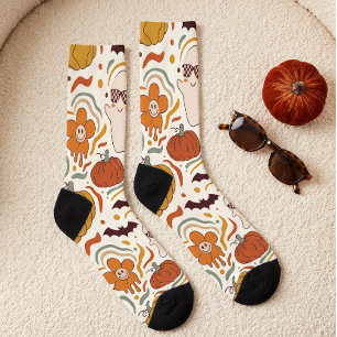 Groovy Ghosts Pattern Halloween Crew Socks