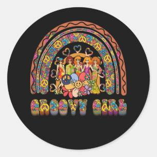 Groovy Girl 60s Theme Costume Cute 70s Outfit Rain Classic Round Sticker
