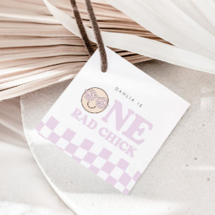 Groovy Girl Chequered Happy Face   1st Birthday Favour Tags