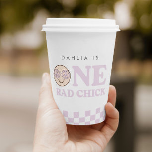 Groovy Girl Chequered Happy Face   1st Birthday Paper Cups