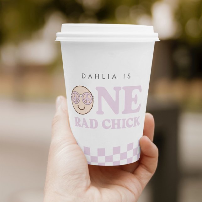 Groovy Girl Chequered Happy Face | 1st Birthday Paper Cups (Creator Uploaded)