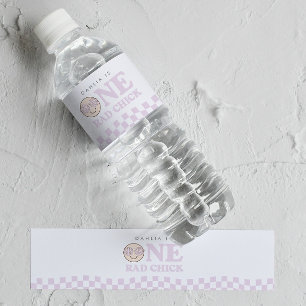 Groovy Girl Chequered Happy Face   1st Birthday Water Bottle Label