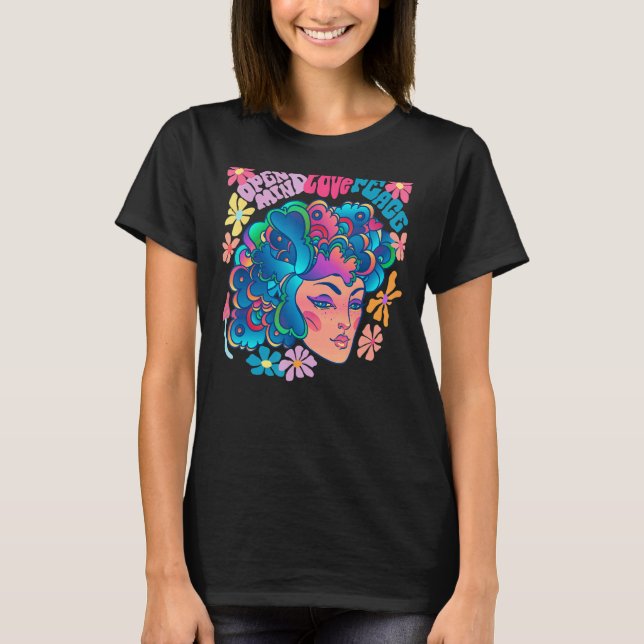 Groovy Girl Retro Rainbow Flower Butterfly Peace L T-Shirt (Front)