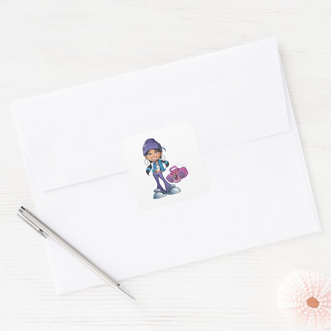 Groovy Girl With A Stereo Square Sticker (Creator Uploaded)