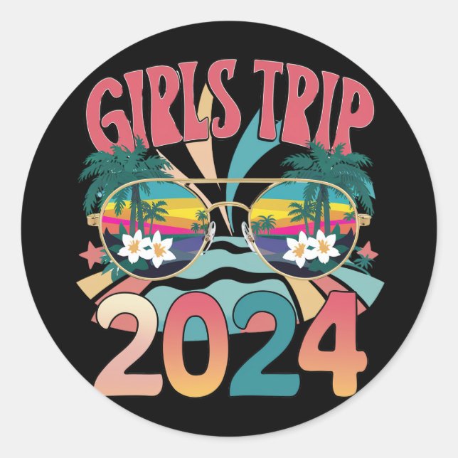 Groovy Girls Trip 2024 Weekend Summer Beach  Classic Round Sticker (Front)