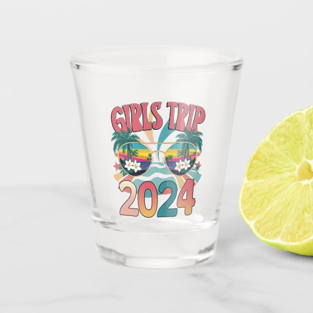 Groovy Girls Trip 2024 Weekend Summer Beach  Shot Glass (Front)