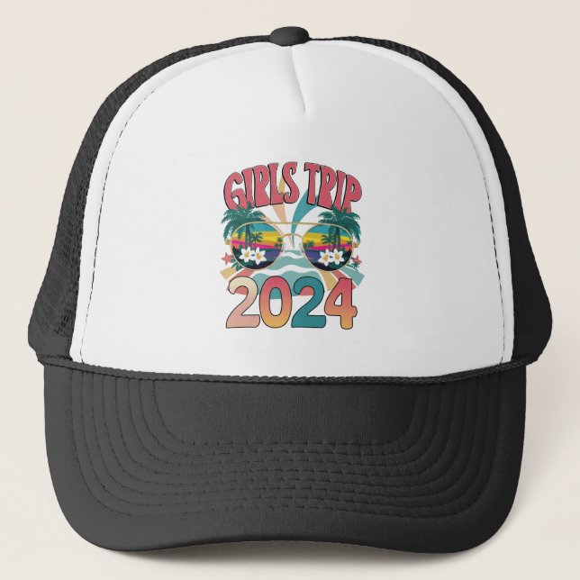 Groovy Girls Trip 2024 Weekend Summer Beach  Trucker Hat (Front)
