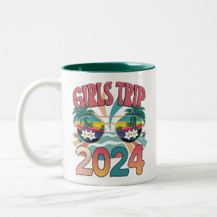 Groovy Girls Trip 2024 Weekend Summer Beach  Two-Tone Coffee Mug