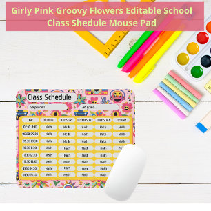 Groovy Girly Flowers Pink 2024 Class Schedule Mouse Mat
