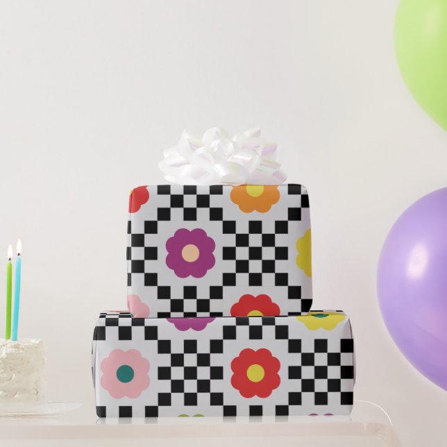 Groovy Girly Psychedelic Chequerboard, Y2K Wrappin Wrapping Paper (Party Gifts)