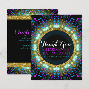 Groovy Glow Blacklight Bat Mitzvah Thank You Card