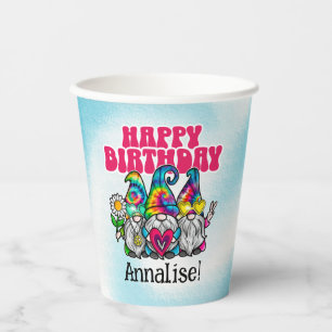 Groovy Gnomes Rainbow Tie Dye Birthday Paper Cups