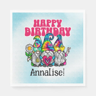 Groovy Gnomes Rainbow Tie Dye Birthday Party Napkin
