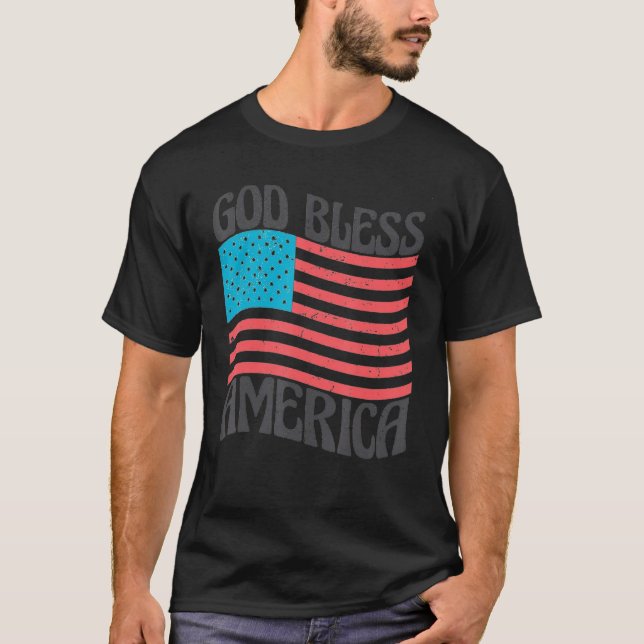 Groovy God Bless America 4th Of July Patriotic USA T-Shirt (Front)