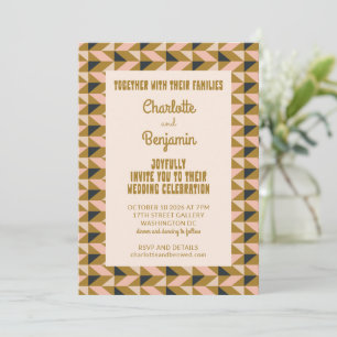 Groovy Gold All-in-One Retro Art Deco Wedding Invitation