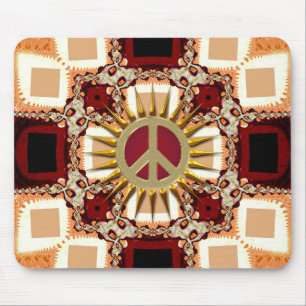 Groovy Golden Peace Sign Abstract Mousepad
