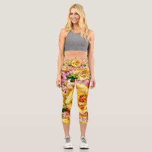 Groovy Golden Rose Opulence: Capri Leggings