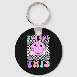 Groovy got this smile face testing day teacher key ring