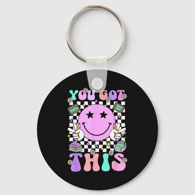 Groovy got this smile face testing day teacher key ring (Front)