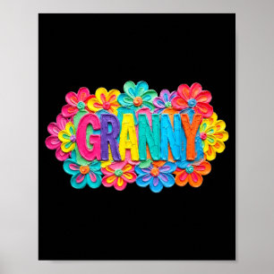 Groovy granny clay style colourful floral design poster