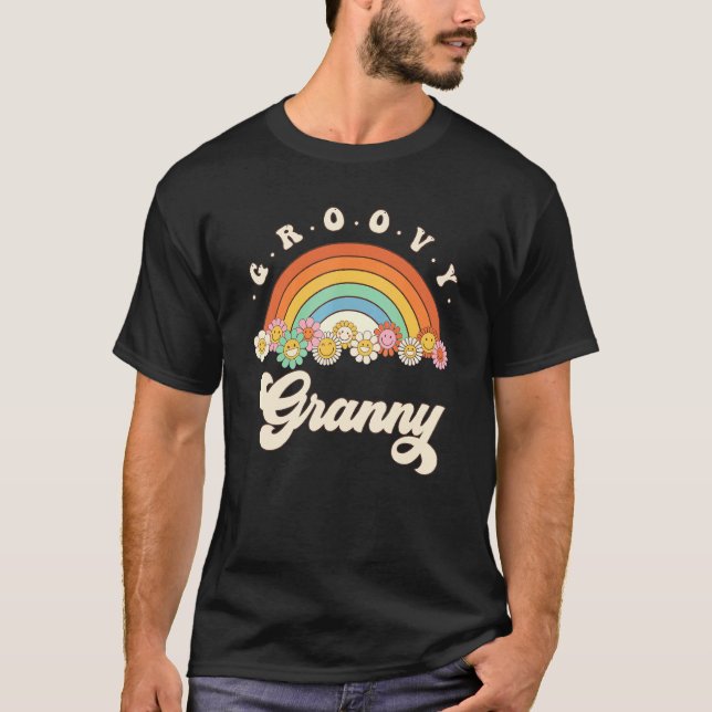 Groovy Granny Rainbow Colorful Flowers Grandma T-Shirt (Front)