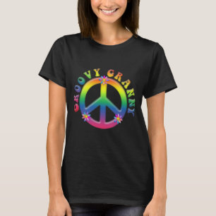 GROOVY GRANNY Tie Dye Peace Symbol w/Flowers T-Shirt