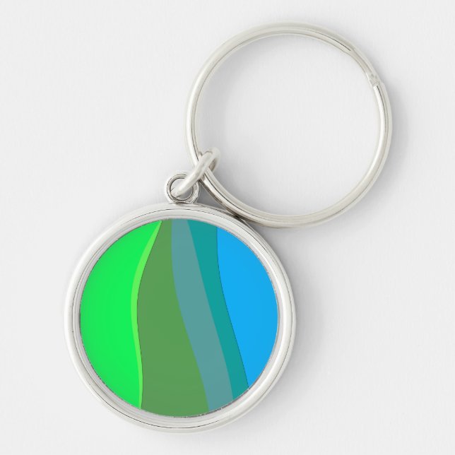Groovy Green And Blue Abstract Art 305 Key Ring (Front)