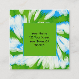 Groovy Green Blue Tie Dye Swirl Square Business Card