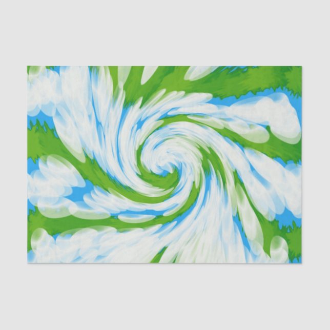 Groovy Green Blue Tie Dye Swirl Tissue Paper (Front)