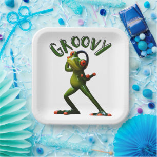 Groovy Green Frog Paper Plate
