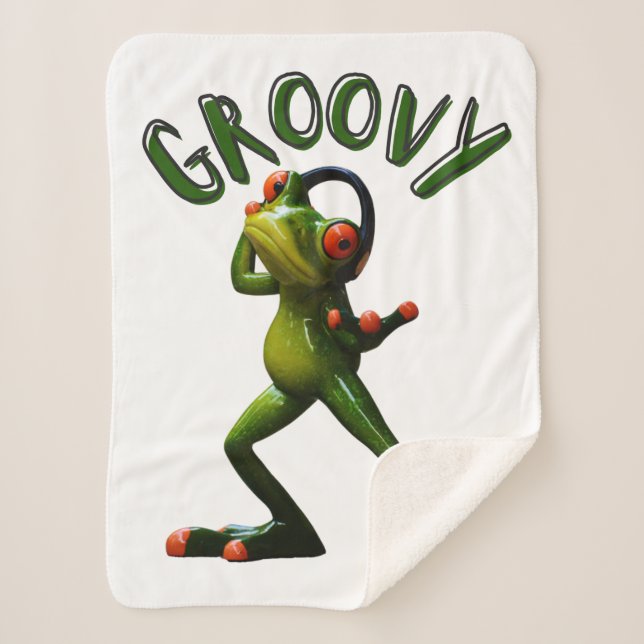 Groovy Green Frog Sherpa Blanket (Front)