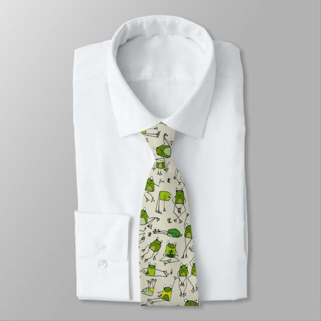 Groovy Green Frogs Hoppin Stick Frog Ribbit Tie (Tied)