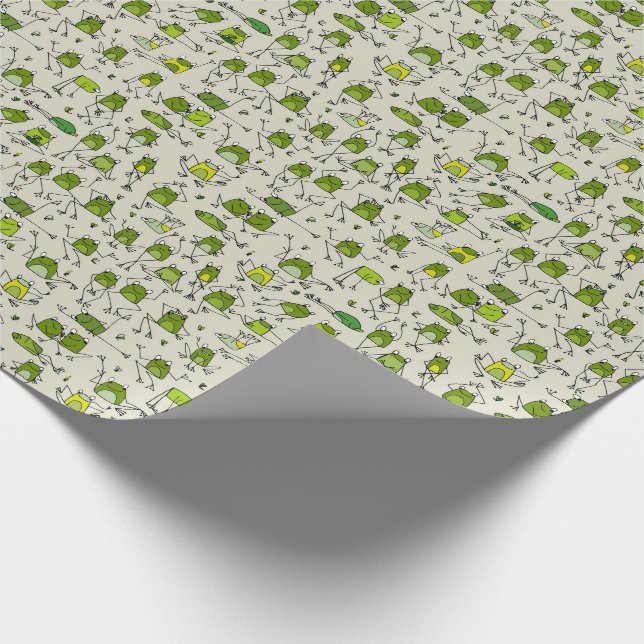 Groovy Green Frogs Hoppin Stick Frog Ribbit Wrapping Paper (Corner)
