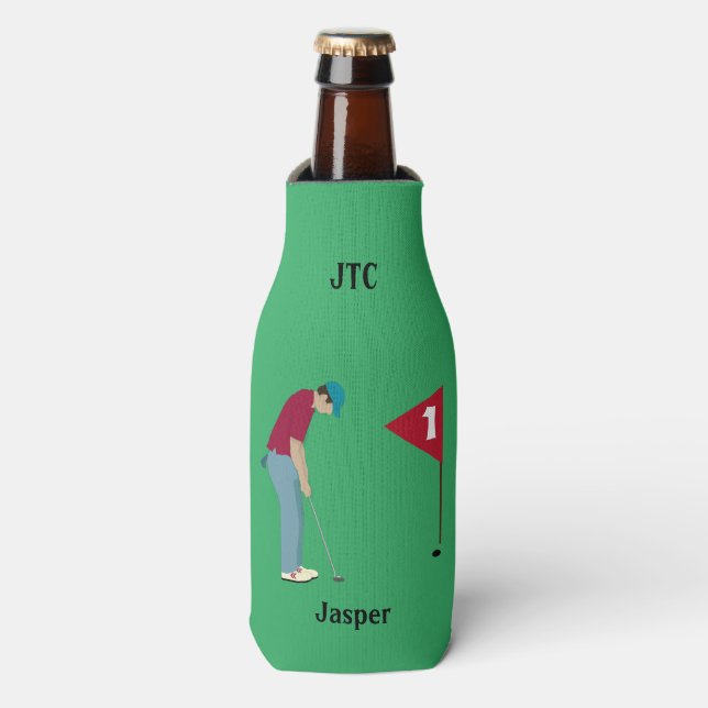  Groovy Green Golfer Themed Bottle Cooler (Bottle Front)