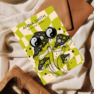 Groovy Green Mushroom Trippy Retro Earring Display Business Card