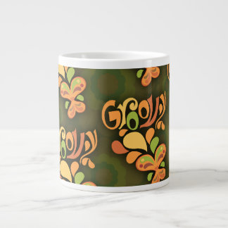 Groovy Green Sixties Butterflies Retro Pattern Large Coffee Mug