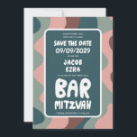 Groovy Green Waves Custom Bat Bar Bnai Mitzvah Save The Date<br><div class="desc">Perfect card to announce a bar or bat mitzvah or other Jewish celebration and ask guests to save the date! Hand made art for you with handlettering on the front and back side! (check shop or DM for BAR/BAT options) FULLY CUSTOMIZABLE! Click on “Personalise” above to edit the text. Click...</div>